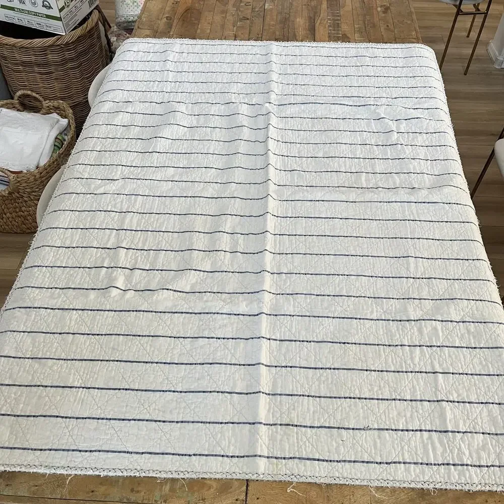 Tommy Hilfiger White Striped Cotton Quilt Blanket 58